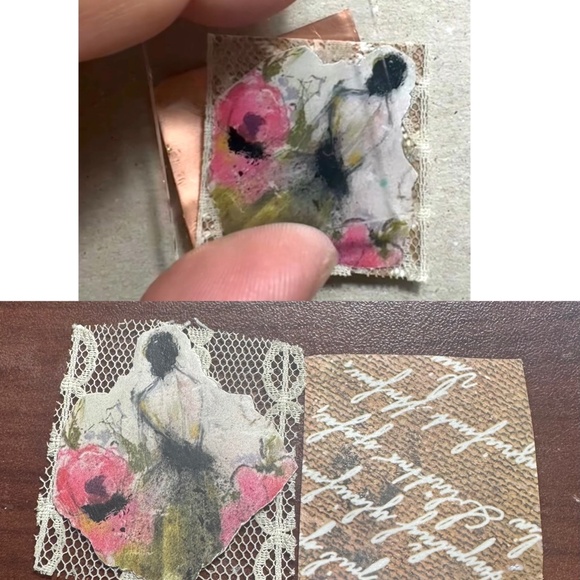 Tiny Art Canvas Silver & Glass Pendant w/ Unakite & Pink Jasper Artisan Necklace - Picture 13 of 17